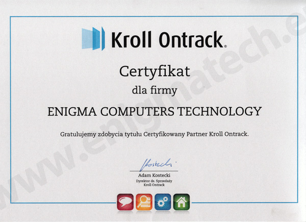 Certyfikat partnerski dla Enigma Computers Technology